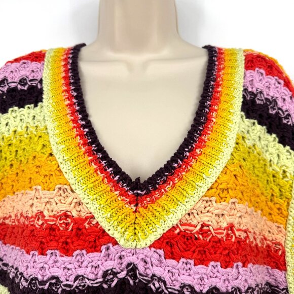 Free People Vest Women’s Size small Rainbow Stripe Summer Daze knit V neck vest - Picture 2 of 13